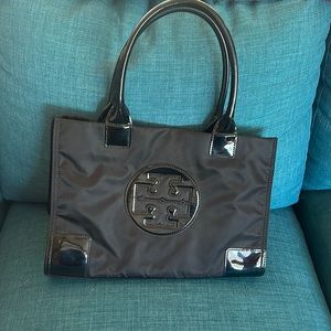 Tory Burch small nylon/patent leather Elle tote.